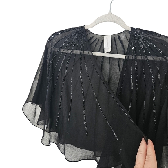 Liz Claiborne black sequined see-through cap shawl cover O/S - Picture 2 of 6